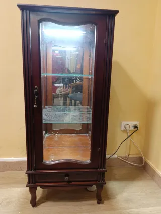 Vitrina antigua madera y cristal y con luz
