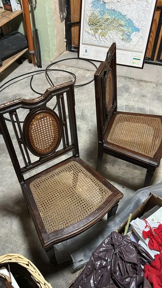 Juego de 2 Sillas de Madera con Rattan