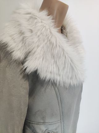 Cazadora Biker Gris Piel Sintética