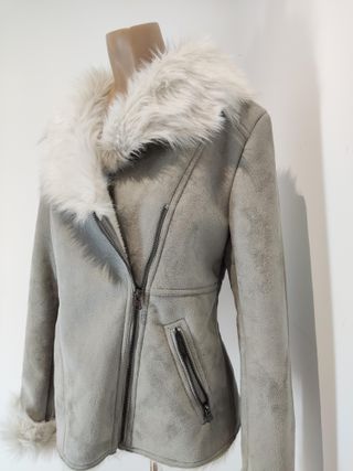 Cazadora Biker Gris Piel Sintética