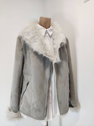 Cazadora Biker Gris Piel Sintética