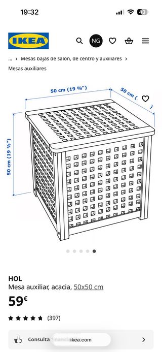 Tavolo ausiliario HOL IKEA in acacia 50x50 cm
