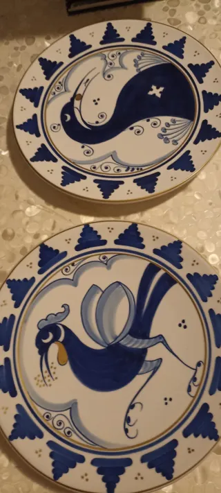 Coppia Piatti Ceramica Faenza Decorati Blu
