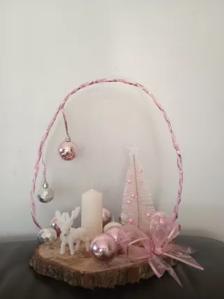 Centro de mesa navidad, Navideño Rosa y Blanco