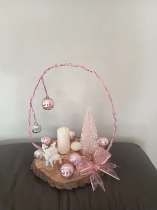 Centro de mesa navidad, Navideño Rosa y Blanco