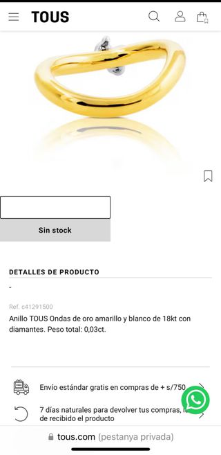 Anillo Tous Oro Diamantes CON CERTIFICADO