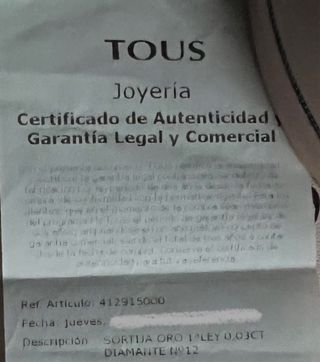 Anillo Tous Oro Diamantes CON CERTIFICADO