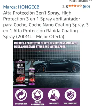 Spray Coche 3 en 1 Abrillantador Nano Coating