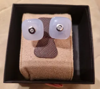 Gemelos Plata Azul con Diamante