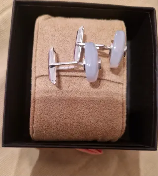 Gemelos Plata Azul con Diamante