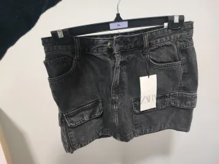 Falda Zara Cargo Vaquera Gris Talla M