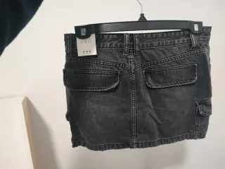 Falda Zara Cargo Vaquera Gris Talla M