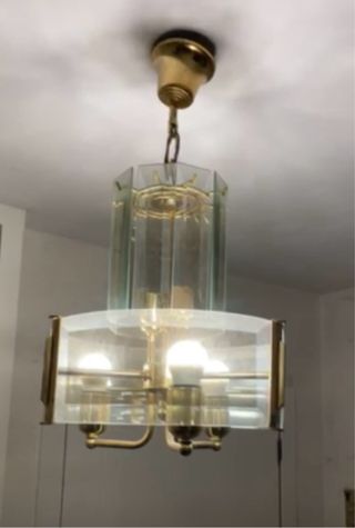 Lámpara de techo cristal y metal dorado