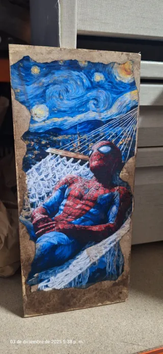 Cuadro Spiderman Starry Night Madera