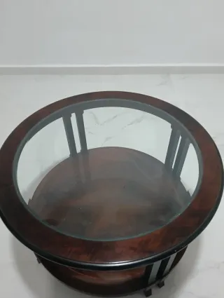 Mesa de centro madera y cristal ovalada