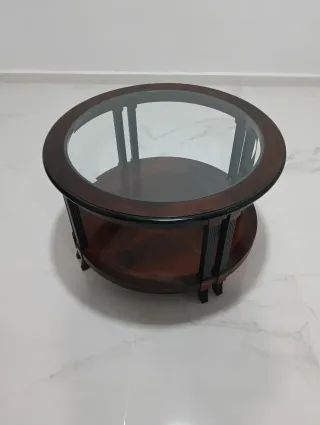 Mesa de centro madera y cristal ovalada