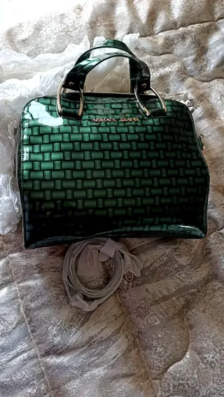 Borsa Armani Jeans verde effetto intrecciato