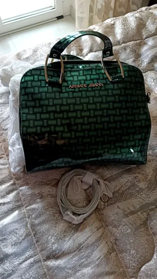 Borsa Armani Jeans verde effetto intrecciato