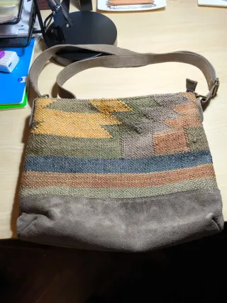 Bolso piel y lana multicolor