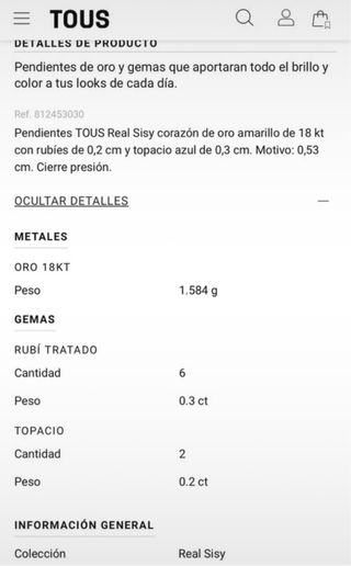 Pendientes Tous Corazón Oro 18k Gemas