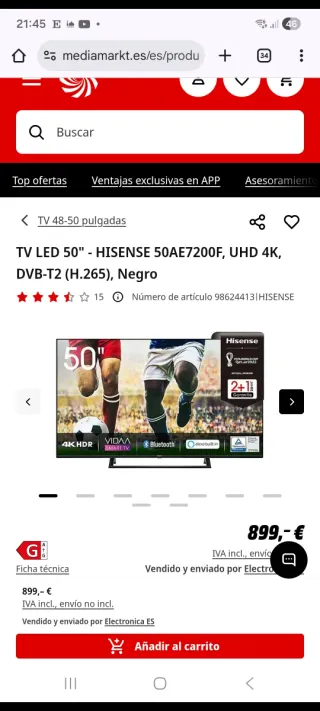 Smart TV WiFi 50" 4K HDR Hisense