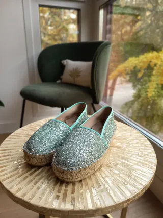 Alpargatas Viguera Plata Turquesa. Usadas una vez