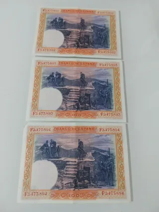 Trío Billetes 100 Pesetas 1925 Correlativos