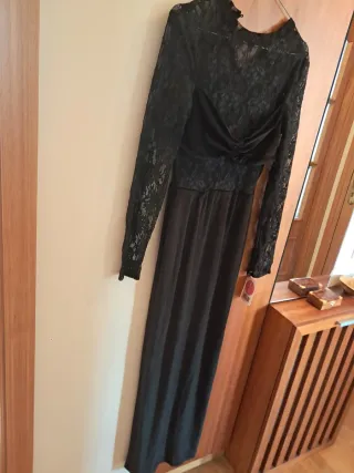 Vestido largo negro encaje fiesta navidad