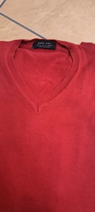 Maglione Uomo Zara Rosso V-Neck