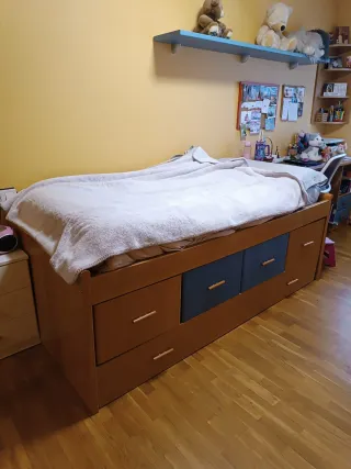 Cama Nido Madera , Azul/Marrón