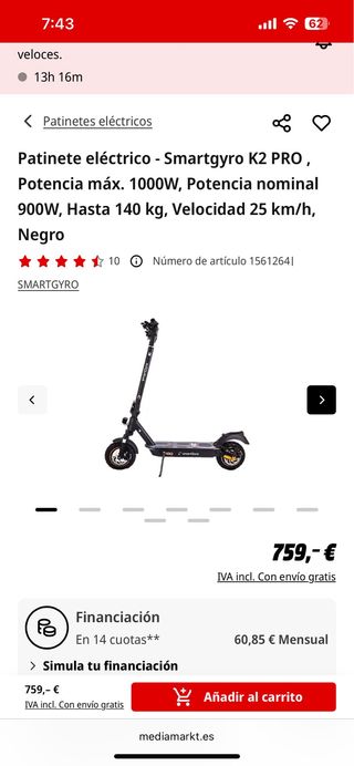 Smartgyro K2 PRO Patinete Eléctrico Negro