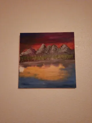 Cuadro paisaje montañas y lago