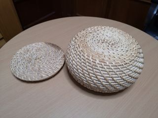 Cesta redonda de mimbre con tapa