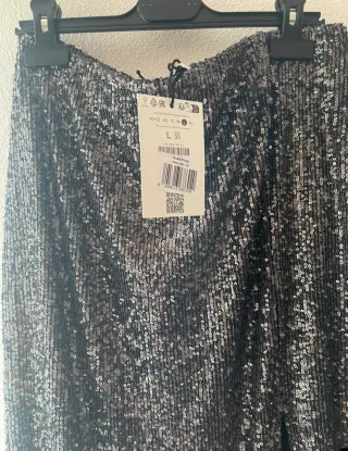 Falda midi lentejuelas plateada Talla L