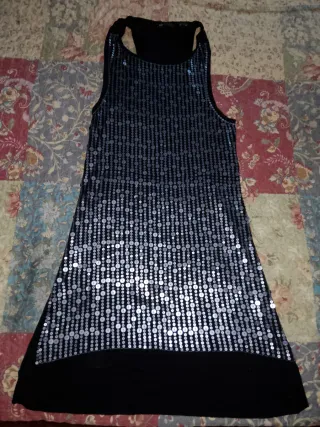 Vestido lentejuelas negro y plateado