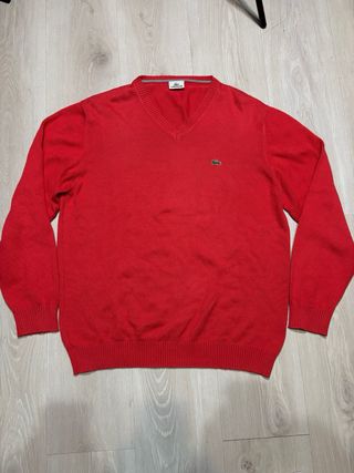 Jersey Lacoste cuello pico rojo