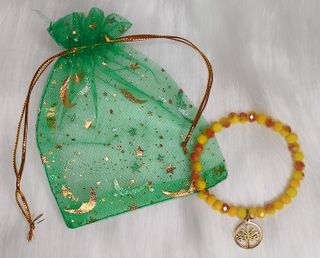 Pulsera cristal amarillo árbol de la vida dorado