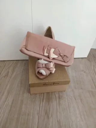 Vestido fiesta rosa y marrón con chal