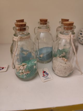 Pack 4 Botellas Decorativas Arena y Conchas