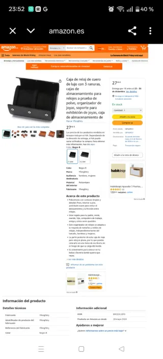 Funda para relojes negra