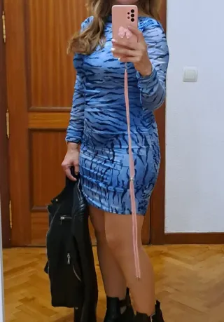 Vestido Zara Talla M Animal Print Azul