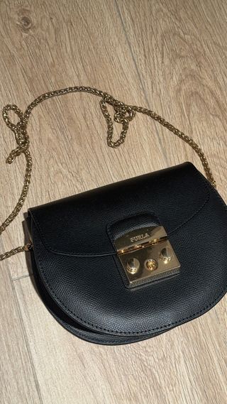Bolso Furla Piel Negro Pequeño Cadena Dorada