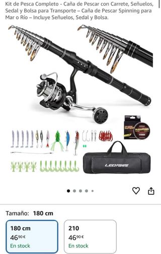 NUEVO Kit Pesca Caña Carrete Señuelos Bolsa