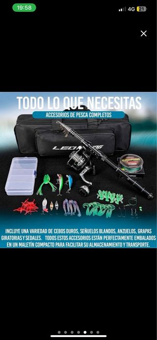 NUEVO Kit Pesca Caña Carrete Señuelos Bolsa