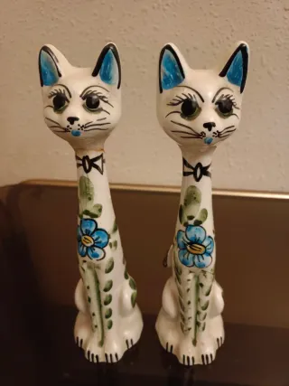 Pareja Gatos Cerámica Hechos a Mano