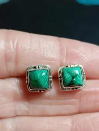Pendientes Plata Ley Malaquita Cuadrados