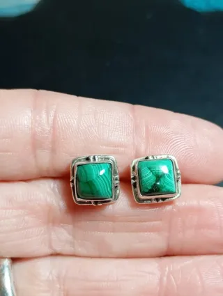 Pendientes Plata Ley Malaquita Cuadrados
