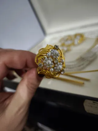 Aderezo Fallera Racimo Oro y Perlas