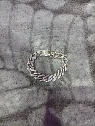 Collar y pulsera cubana circonitas y acero