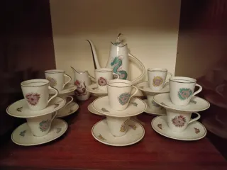 Set 12 Tazas Porcelana Vintage Dragones Multicolor